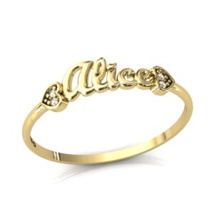 Anel Nome Alice Pedras Diamantes Ouro 18k