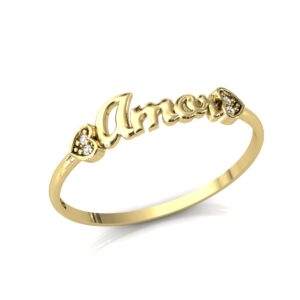 Anel Nome Amor Pedras Diamantes Ouro 18k