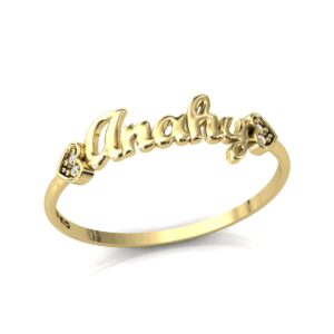 Anel Nome Anahy Pedras Diamantes Ouro 18k