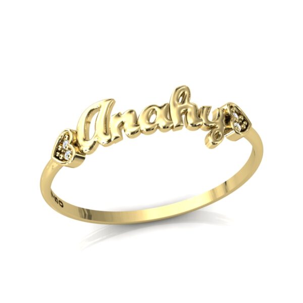 Anel Nome Anahy Pedras Diamantes Ouro 18k
