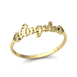 Anel Nome Ângela Pedras Diamantes Ouro 18k