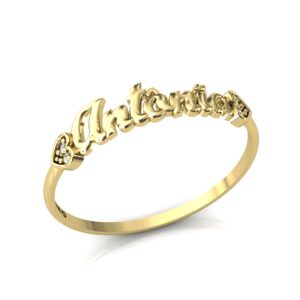 Anel Nome Antônia Pedras Diamantes Ouro 18k