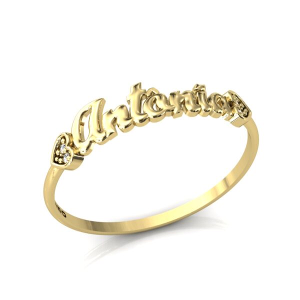 Anel Nome Antônia Pedras Diamantes Ouro 18k