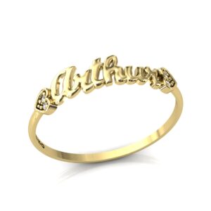 Anel Nome Arthur Pedras Diamantes Ouro 18k
