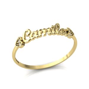 Anel Nome Camila Pedras Diamantes Ouro 18k