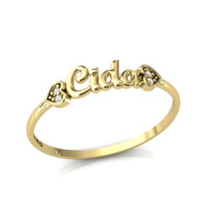 Anel Nome Cida Pedras Diamantes Ouro 18k