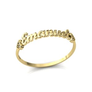 Anel Nome Emanuel Pedras Diamantes Ouro 18k