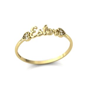 Anel Nome Ester Pedras Diamantes Ouro 18k