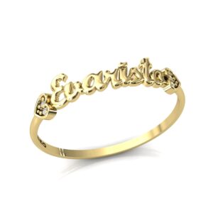 Anel Nome Evaristo Pedras Diamantes Ouro 18k