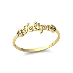 Anel Nome Felipe Pedras Diamantes Ouro 18k