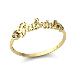 Anel Nome Gabriel Pedras Diamantes Ouro 18k