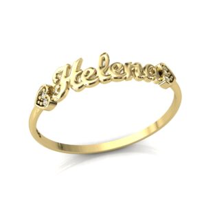 Anel Nome Helena Pedras Diamantes Ouro 18k