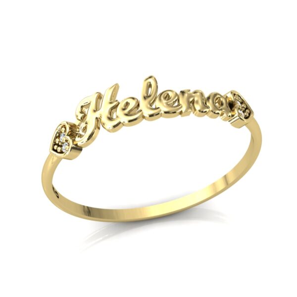Anel Nome Helena Pedras Diamantes Ouro 18k