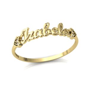 Anel Nome Izabela Pedras Diamantes Ouro 18k