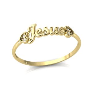 Anel Nome Jesus Pedras Diamantes Ouro 18k