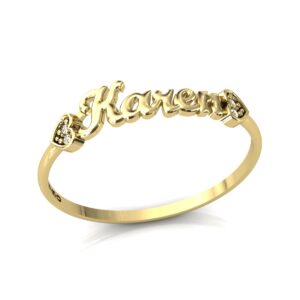 Anel Nome Karen Pedras Diamantes Ouro 18k