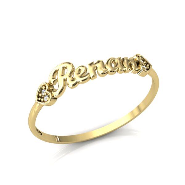 Anel Nome Renan Pedras Diamantes Ouro 18k