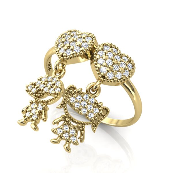 Anel Canga 2 Coraçôes Com Pingentes Casal Em Ouro 18k - Image 3