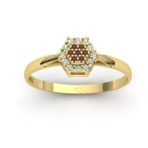 Anel Chuveiro Hexágono Cravejado Diamantes Ouro 18k
