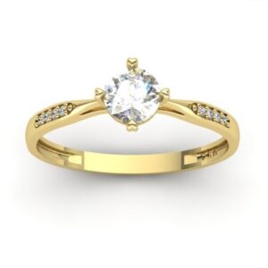 Anel Solitário Aro Fino Cravejado Ouro 18k
