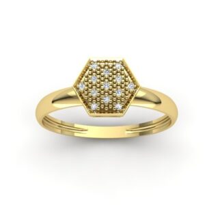 Anel Chuveiro Borda Hexágono Diamantes Ouro 18k