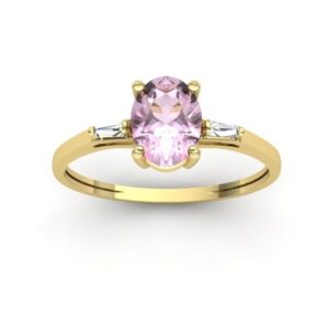 Anel Solitário Oval Aro Pedras Baguetes Ouro 18k