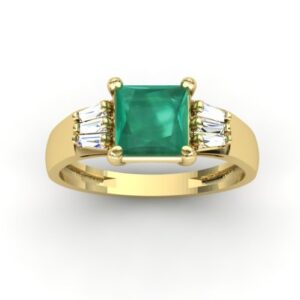 Anel Pedra Quadrada Com Trapézio Ouro 18k
