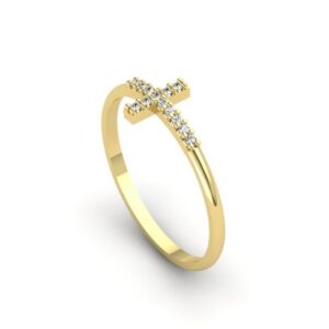 Anel Cruz Cravejada Diamantes Ouro 18k