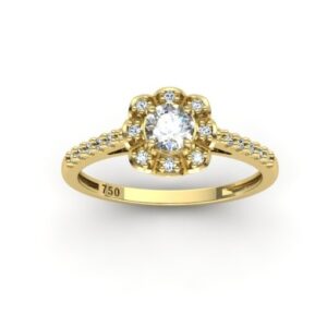 Anel Pedra Redonda Aro Cravejado Ouro 18k