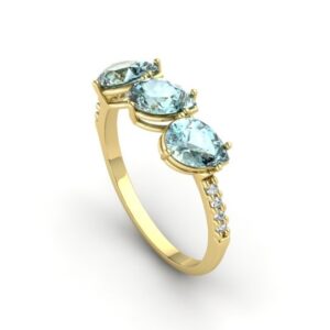 Anel Meia Aliança Gota Aro Cravejado Ouro 18k
