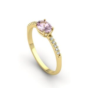 Anel Pedra Oval Aro Cravejado Ouro 18k