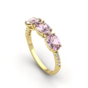 Anel Meia Aliança Pedra Oval Aro Cravejado Ouro 18k