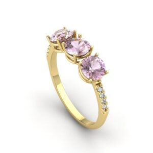 Anel Meia Aliança Pedra Redonda Aro Cravejado Ouro 18k