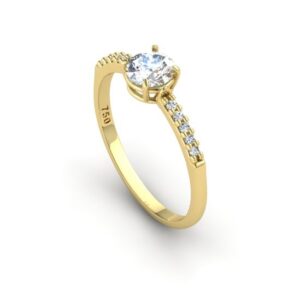 Anel Pedra Redonda Aro Cravejado Ouro 18k