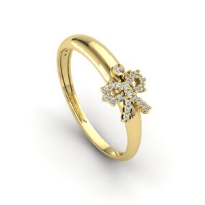 Anel Lizo Pingente Laço Diamantes Ouro 18k