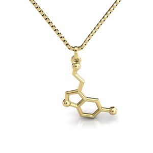 Gargantilha Pingente Molécula Química Serotonina Ouro 18k