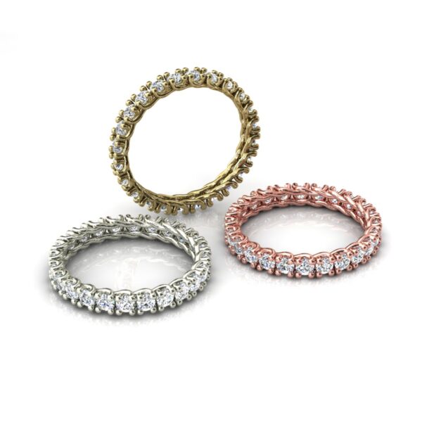 3 Alianças Pedras Redondas Ouro Amarelo, Branco E Rosa - Image 2