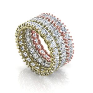 3 Alianças Pedras Carre Ouro 18k Amarelo Branco E Rosa