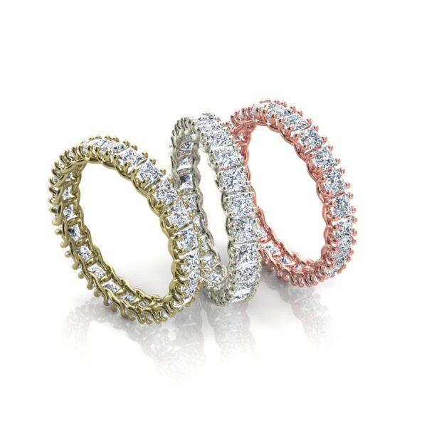 3 Alianças Pedras Carre Ouro 18k Amarelo Branco E Rosa - Image 2