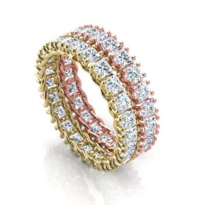 2 Alianças Cravadas Pedras Carre Ouro18k Amarelo E Rosa