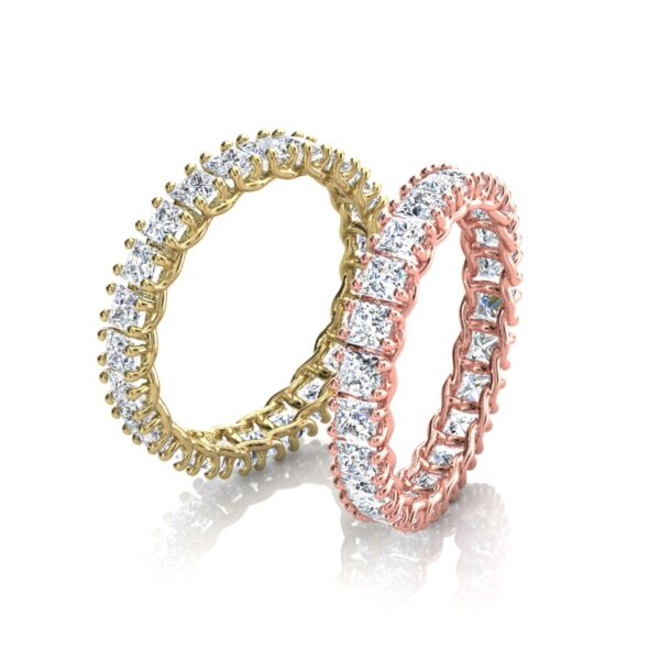 2 Alianças Cravadas Pedras Carre Ouro18k Amarelo E Rosa - Image 3