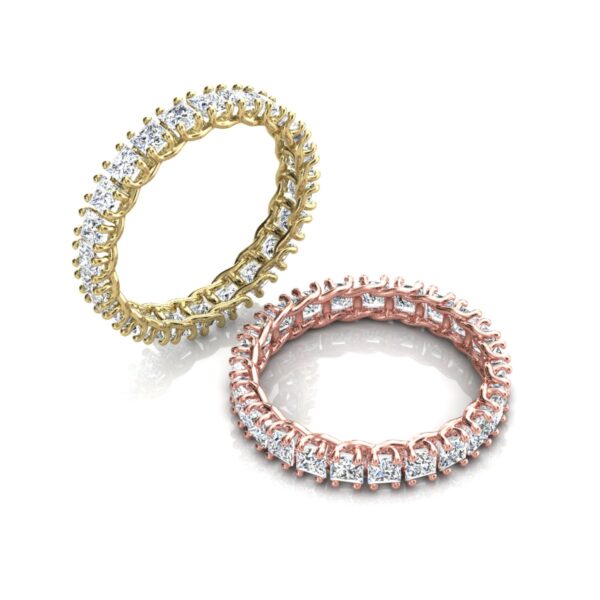 2 Alianças Cravadas Pedras Carre Ouro18k Amarelo E Rosa - Image 2