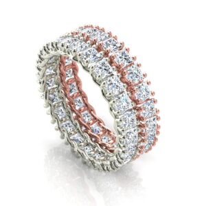 2 Alianças Cravadas Pedras Carre Ouro 18k Rose E Branco