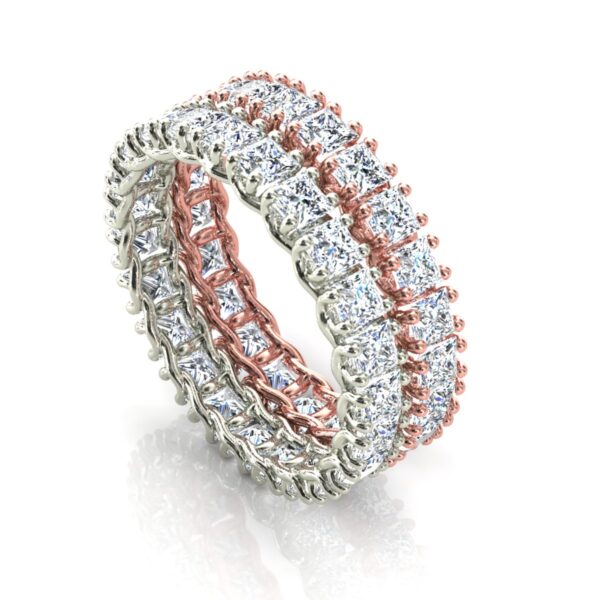 2 Alianças Cravadas Pedras Carre Ouro 18k Rose E Branco