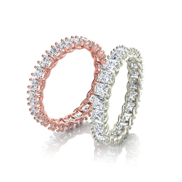 2 Alianças Cravadas Pedras Carre Ouro 18k Rose E Branco - Image 3
