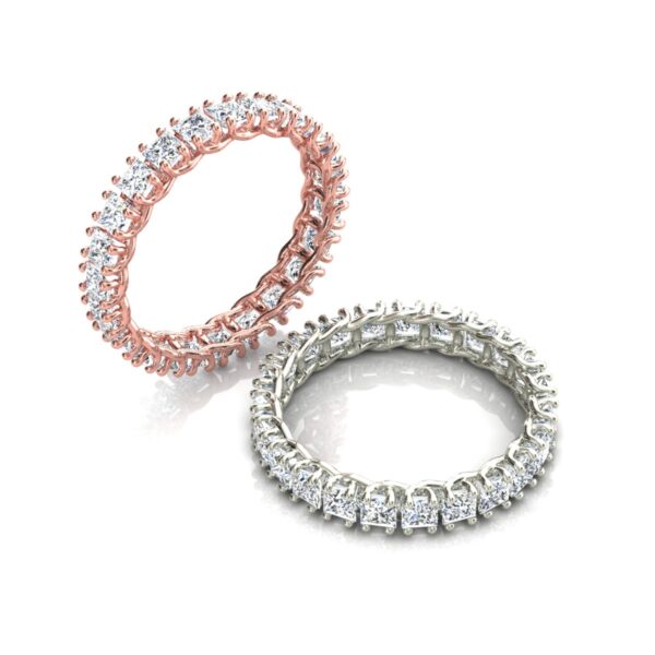 2 Alianças Cravadas Pedras Carre Ouro 18k Rose E Branco - Image 2