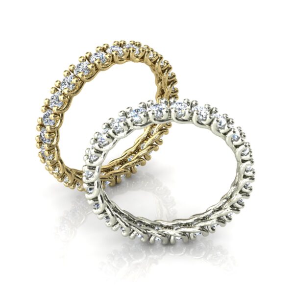 2 Alianças Cravadas Pedras Redondas Ouro 18k Amarelo Branco - Image 3