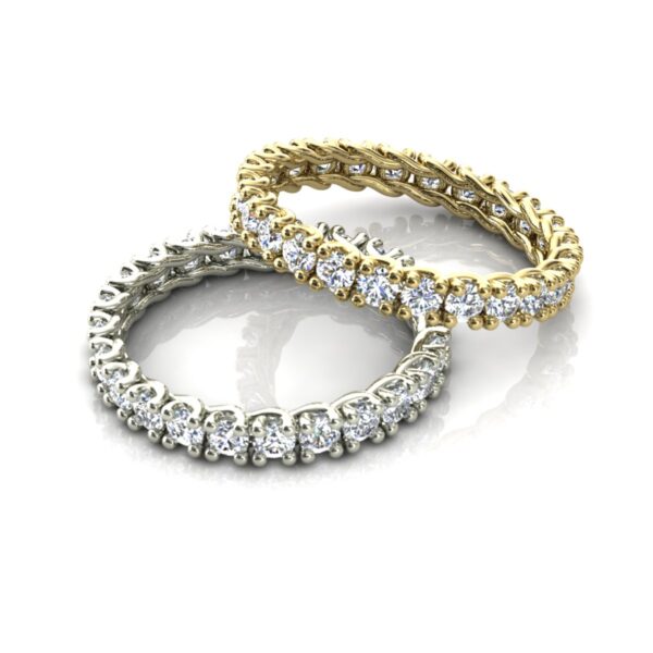 2 Alianças Cravadas Pedras Redondas Ouro 18k Amarelo Branco - Image 2