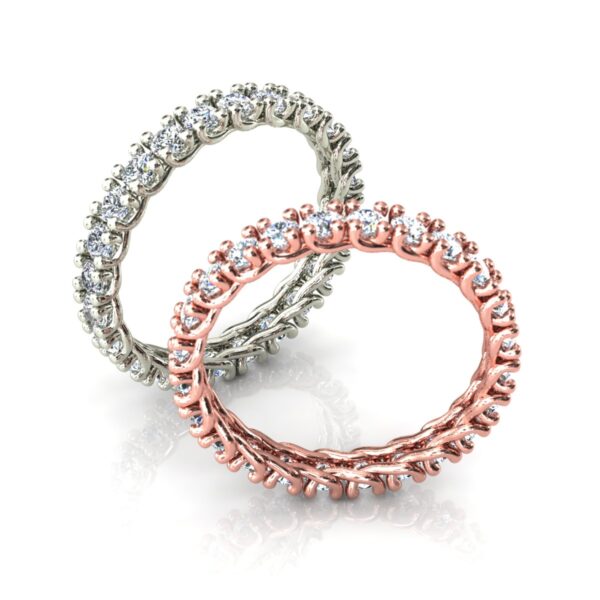 2 Alianças Cravadas Pedras Redondas Ouro 18k Rose E Branco - Image 3