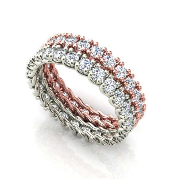 2 Alianças Cravadas Pedras Redondas Ouro 18k Rose E Branco